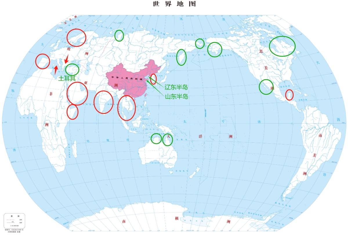 中国山东半岛和辽东半岛，在世界上什么水平？要这么看：
1.世界上的大型半岛大部分