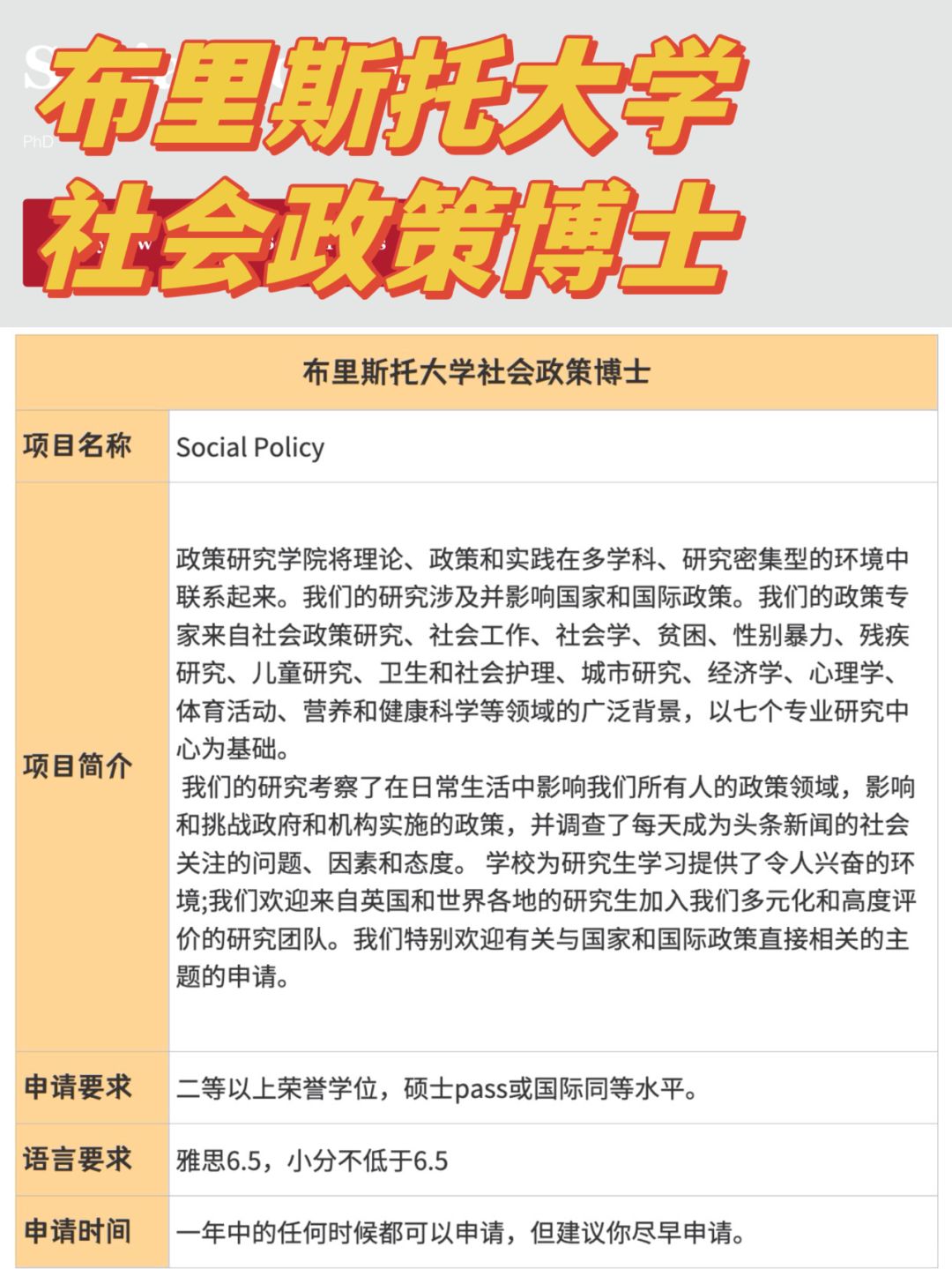 布里斯托大学丨社会政策博士