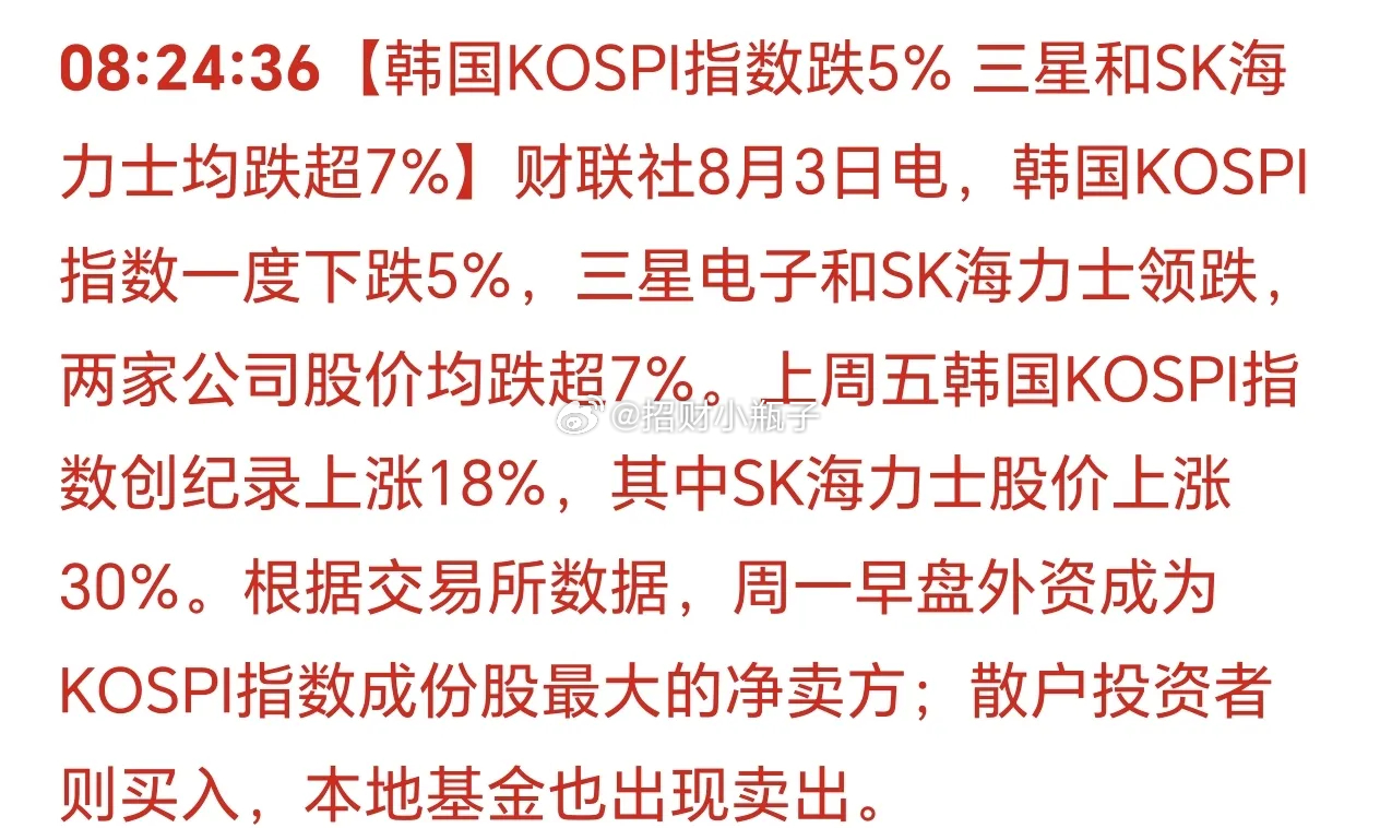 刚看到韩国指数快速下挫，瞬间氛围紧张。今年亚太盘面，韩国股市俨然成了先行风向标。