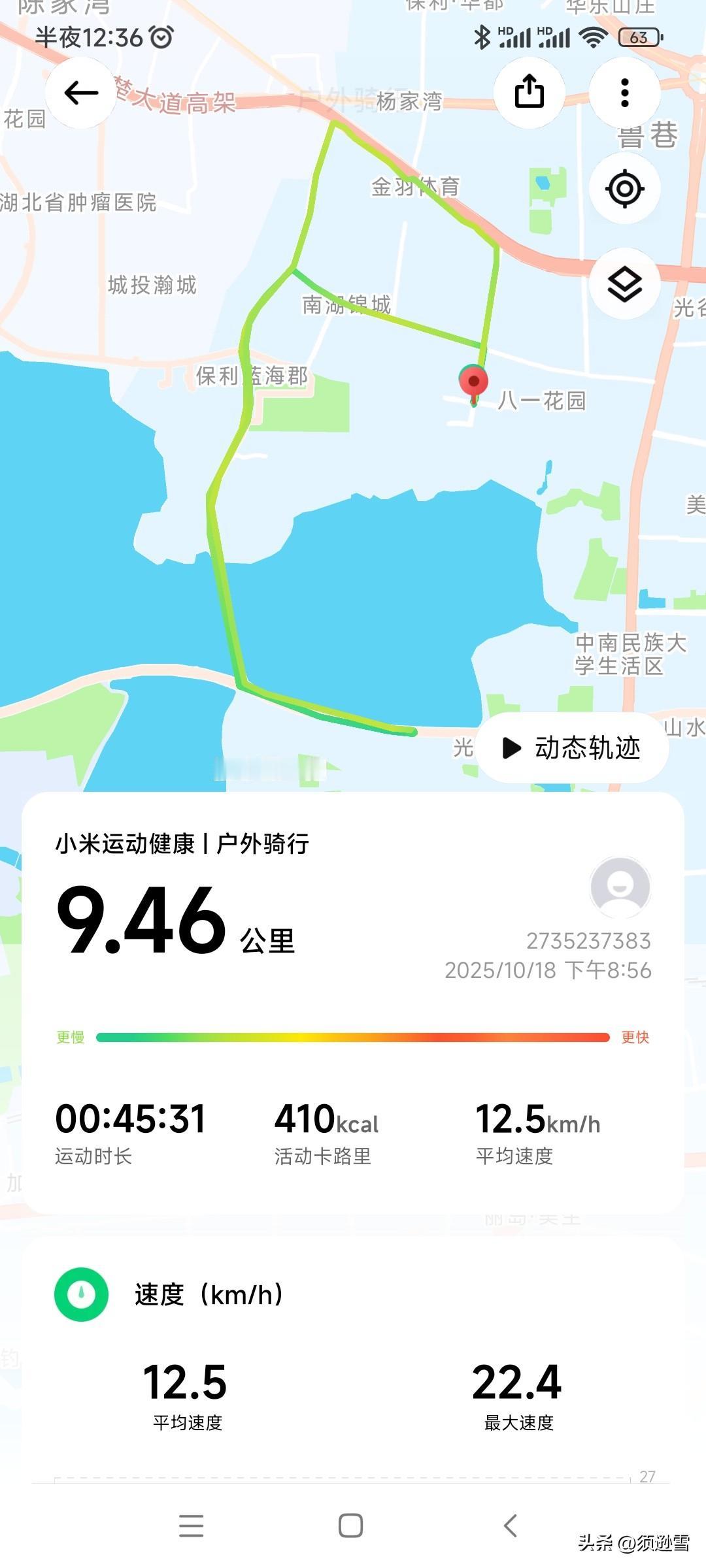 骑行第十天！
21天计划，即将过半！
还是9.46千米，
花费45分钟，消耗41