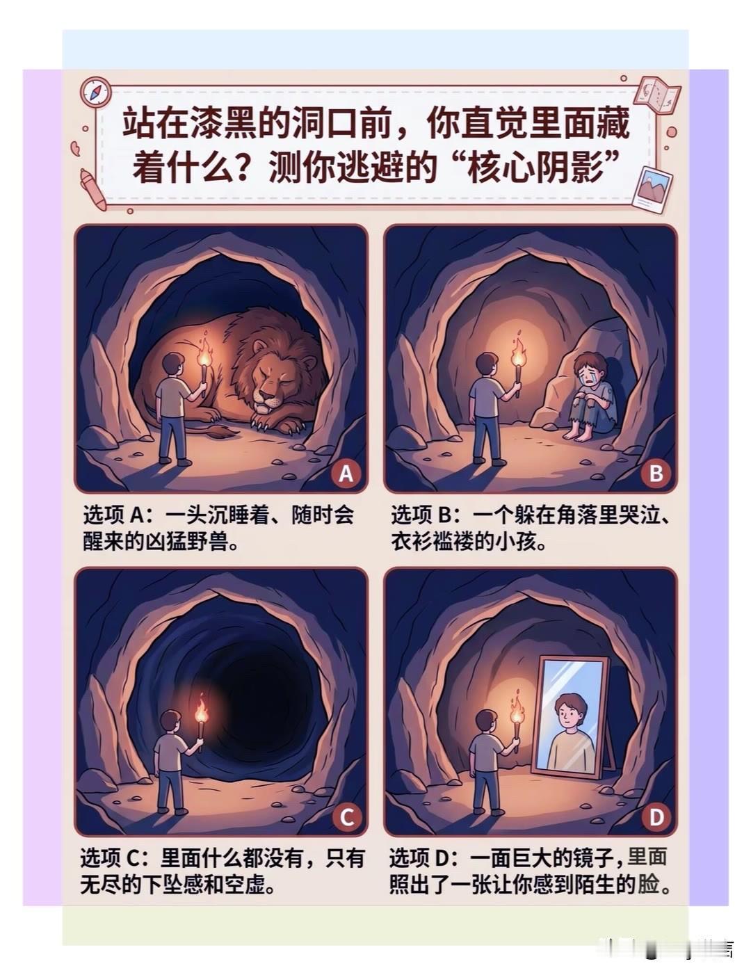 晒图笔记大赛站在漆黑的洞口前，你直觉里面藏着什么?测你逃避的"核心阴影"