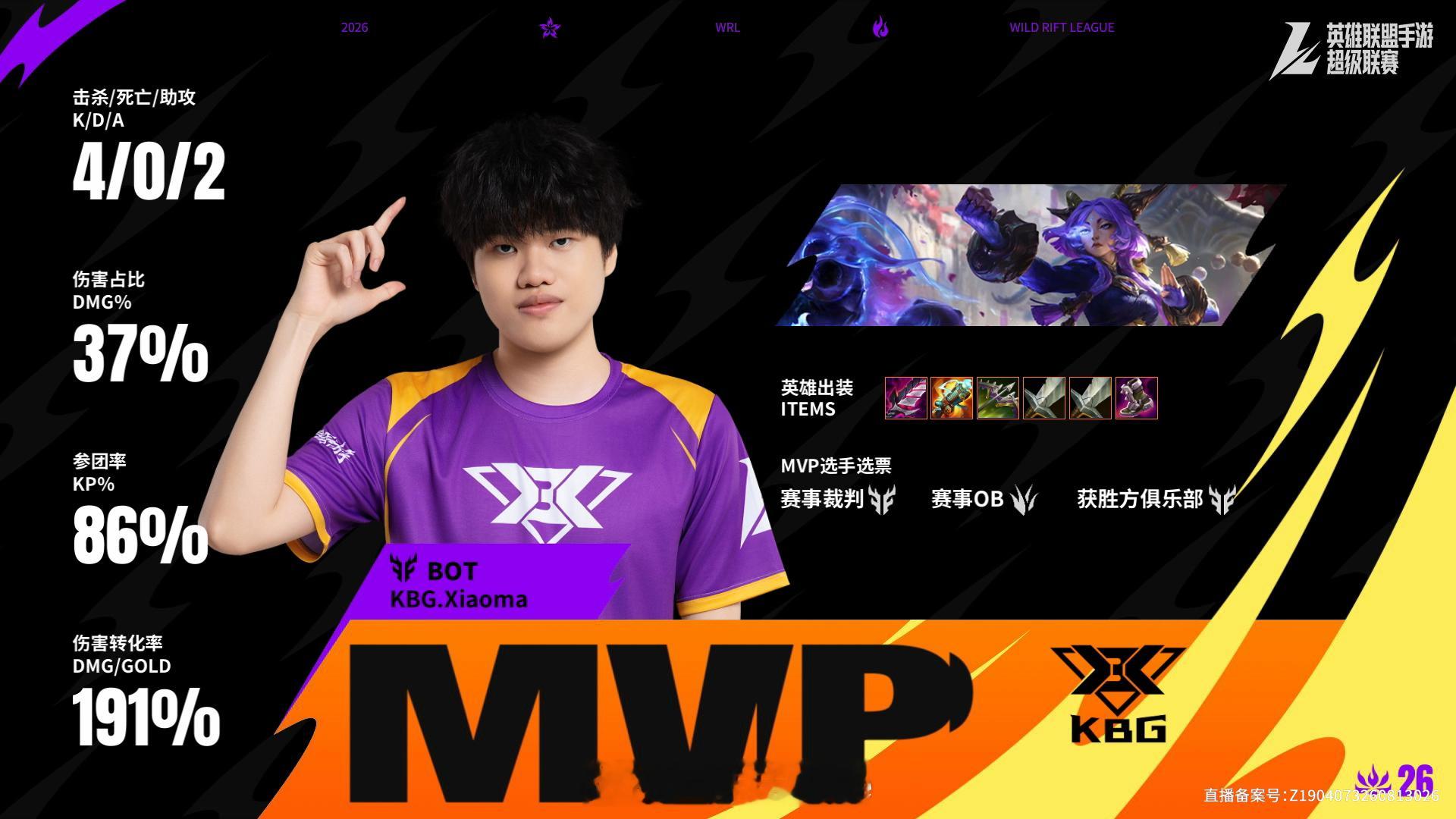 WBG对阵KBG第三场赛后数据，MVP2026WRL秋季赛英雄联盟手游赛事英雄联