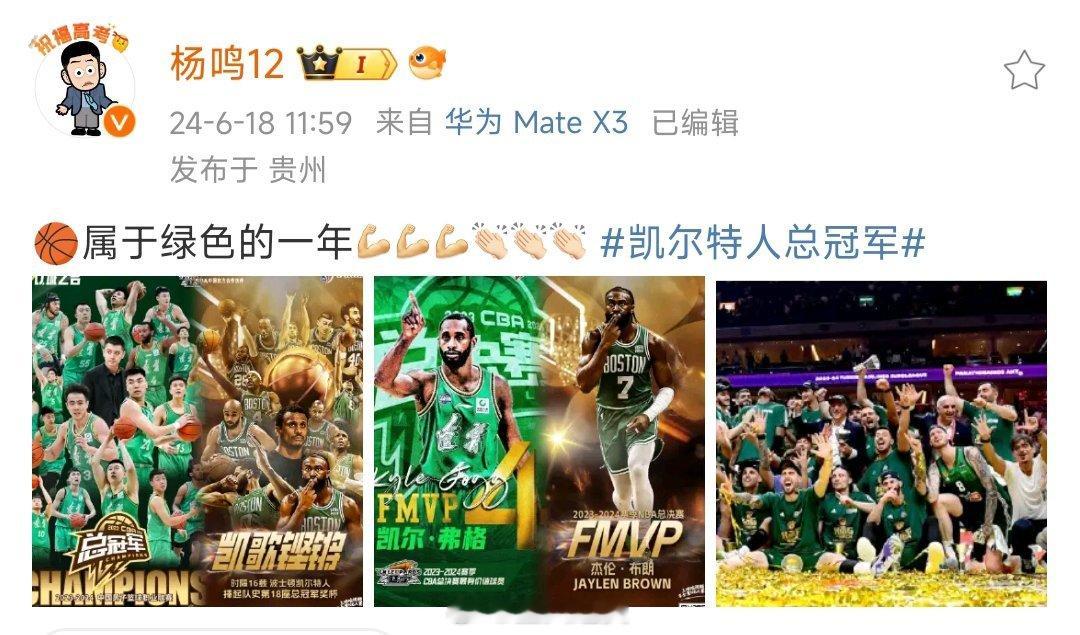 #杨鸣说是属于绿色的一年##杰伦布朗FMVP# ​​​