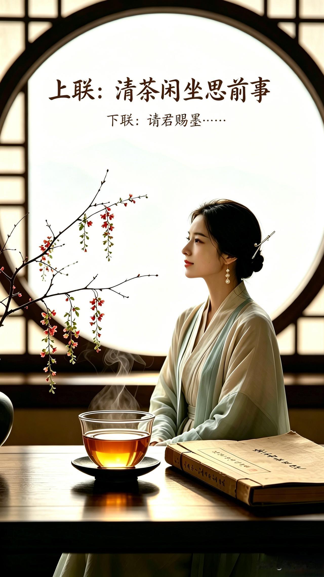 上联：清茶闲坐思前事
下联：请君赐墨……

亲爱的朋友们上午好！今日出一上联，盼