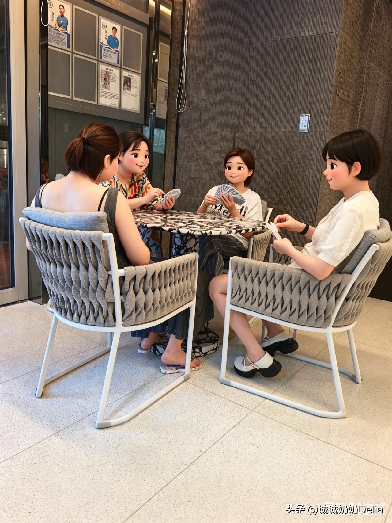 会所泳池和浴室外摆着张小圆桌，本是供大家歇脚休息的地方。
刚和爷爷陪宝宝上完游泳