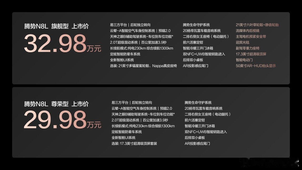 大六座SUV首选腾势N8L29.98万起 腾势N8L正式上市，2款车型29.98