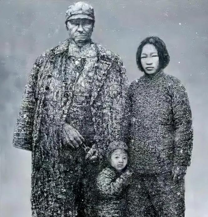 1937年初，日本兵将一家三口押到了刑场上。

当父亲被他们砍断脖子后，5岁的小