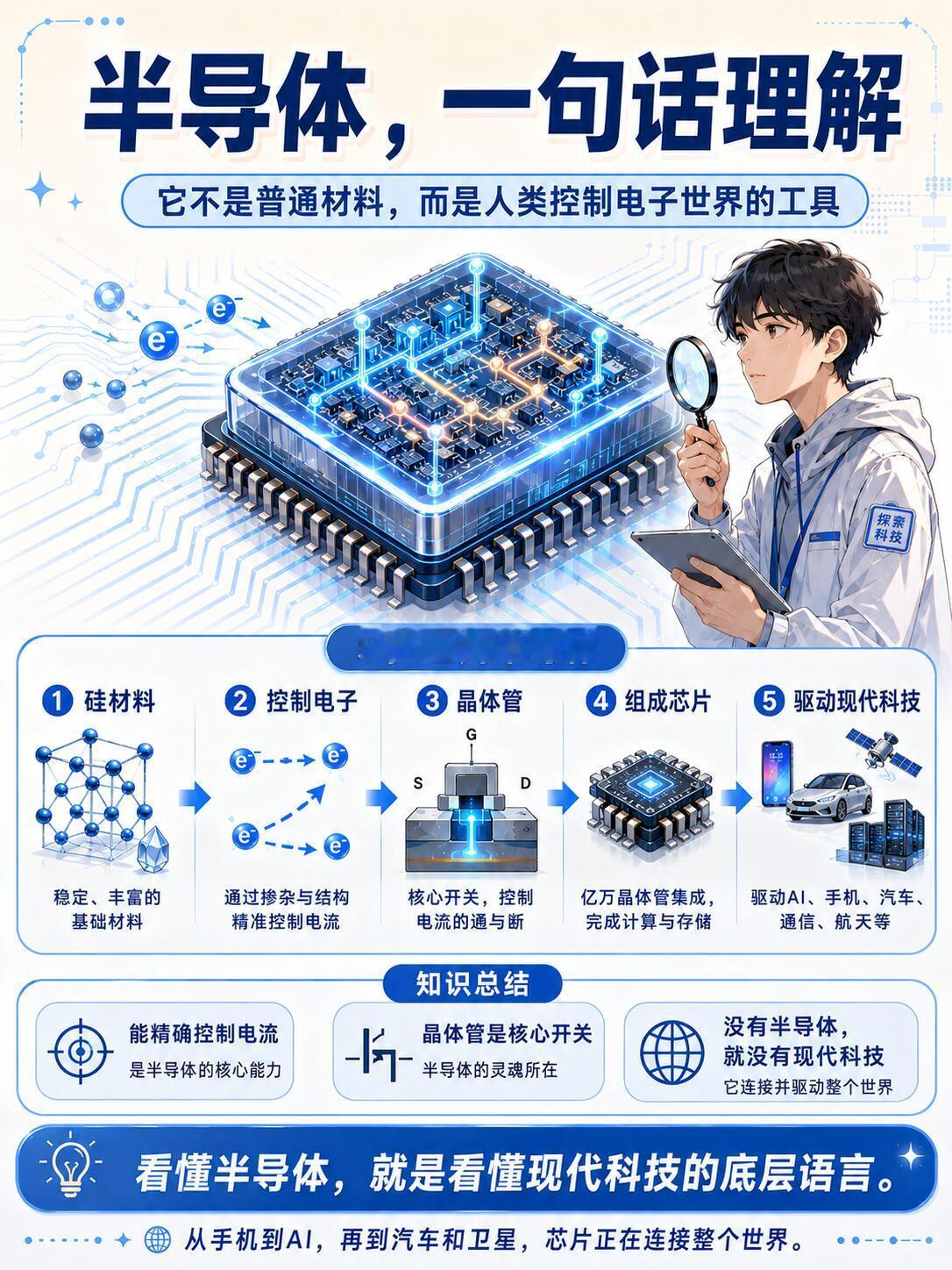 半导体到底是什么？半导体 = 平时不导电，一刺激就导电的“戏精材料”。再简单点：
