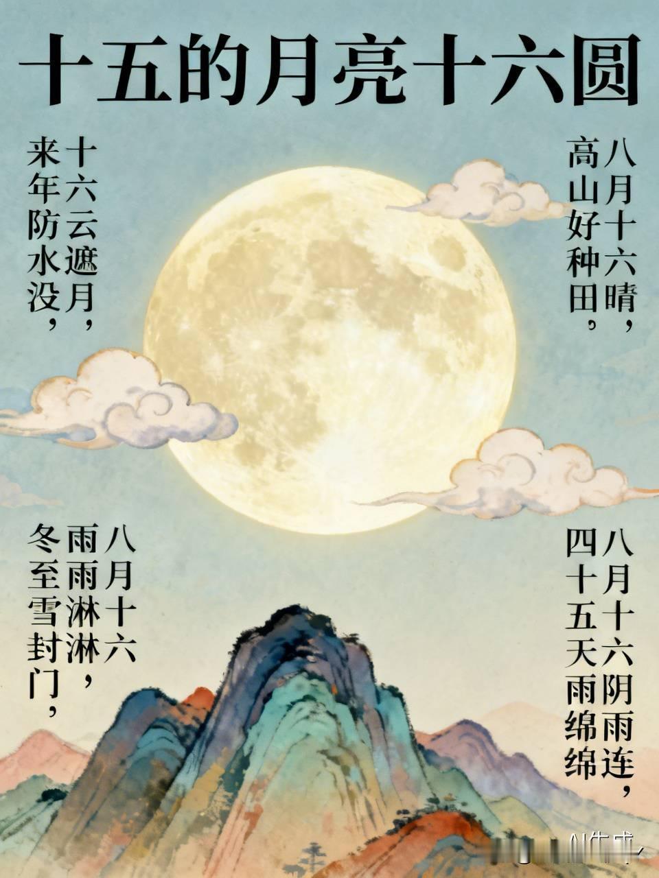 今天是八月十六民间俗语有
大家最熟的老话就是十五的月亮十六圆。
这还有不少气象农