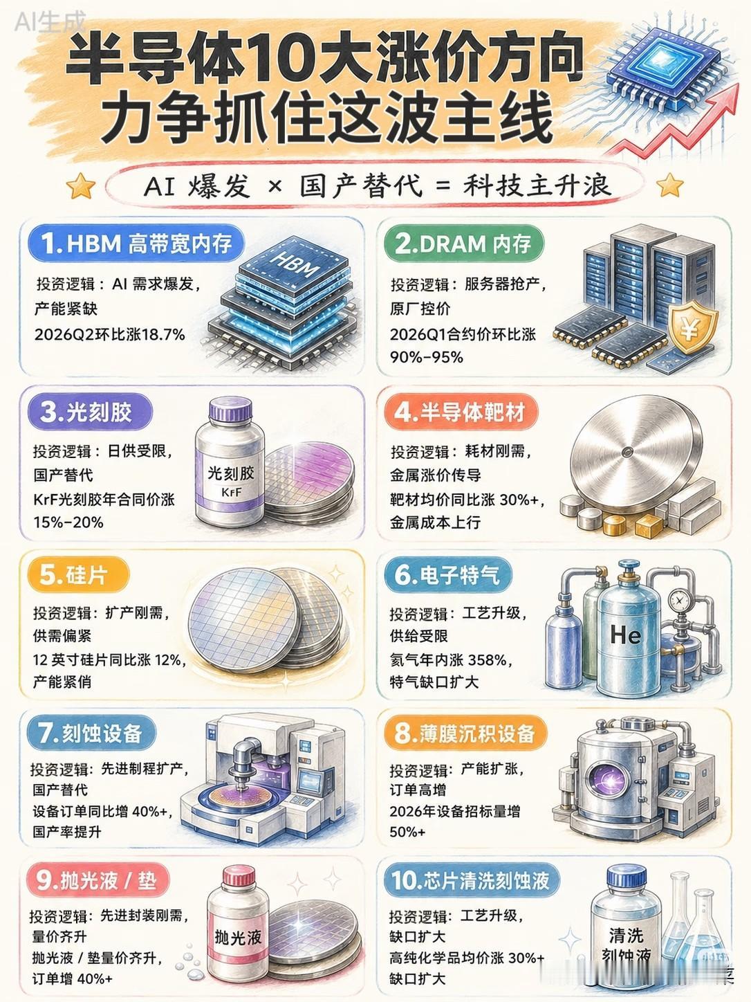 半导体“涨价潮”来袭！10大主线集体躁动，谁是下一个翻倍黑马？
 
当AI算力还