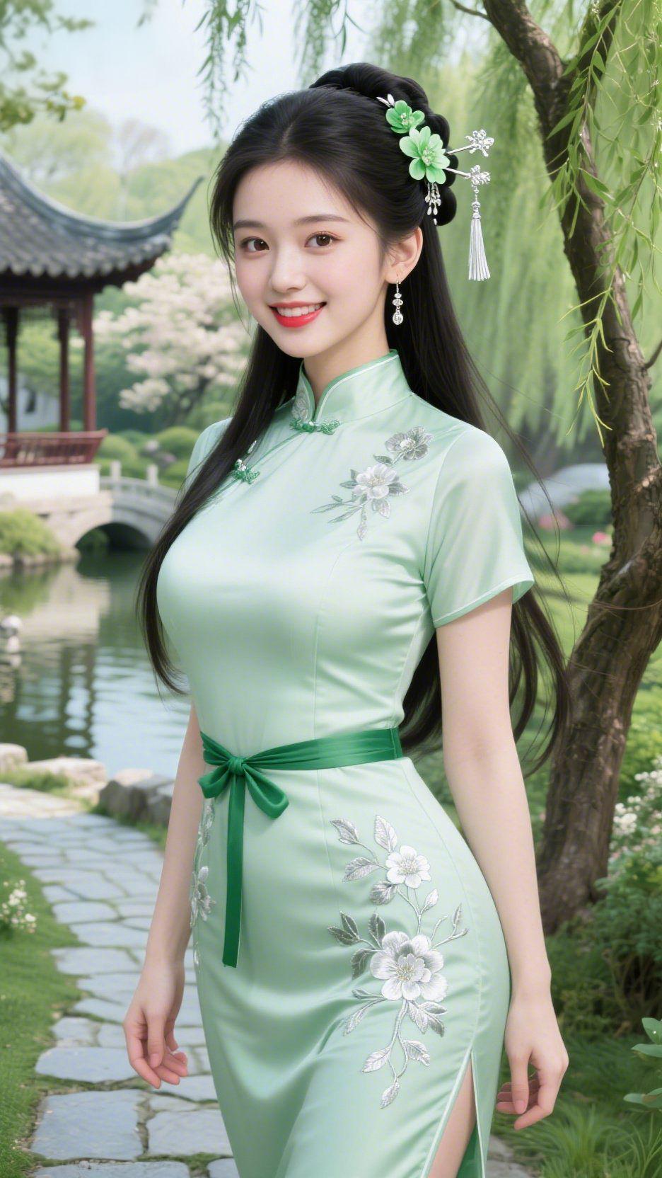 春园清景
 
飞檐翘角古亭开，细柳垂丝拂碧池。
石拱横波连曲岸，青阶叠翠覆苍苔。