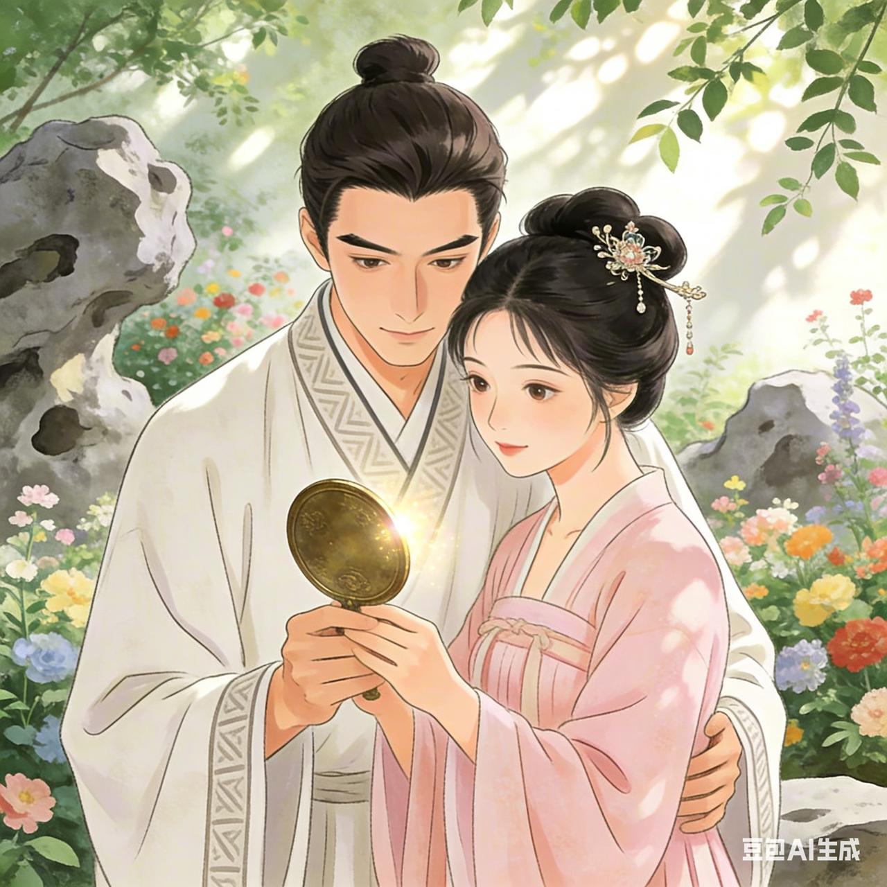 南宋人赵岩，年少时与妻子初识，妻子赠他一枚铜镜作为定情之物。那镜不过巴掌大小，却