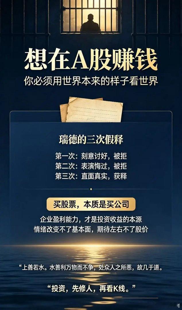 想在A股赚钱？你必须用世界本来的样子看世界。        重温《肖申克的救赎》