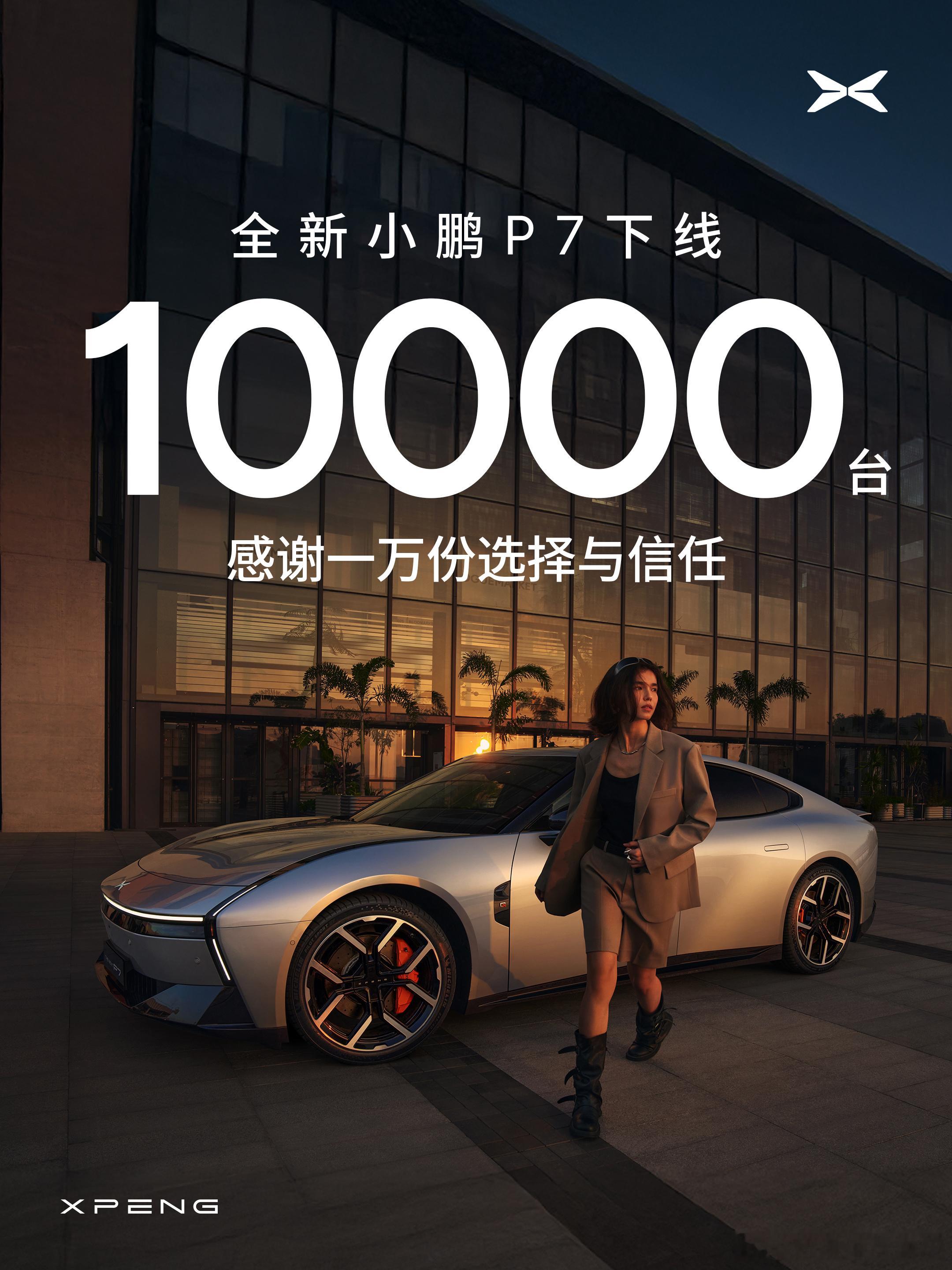 全新小鹏P7第一万台下线全新小鹏 P7 的交付节奏非常快，第 10000 台已经