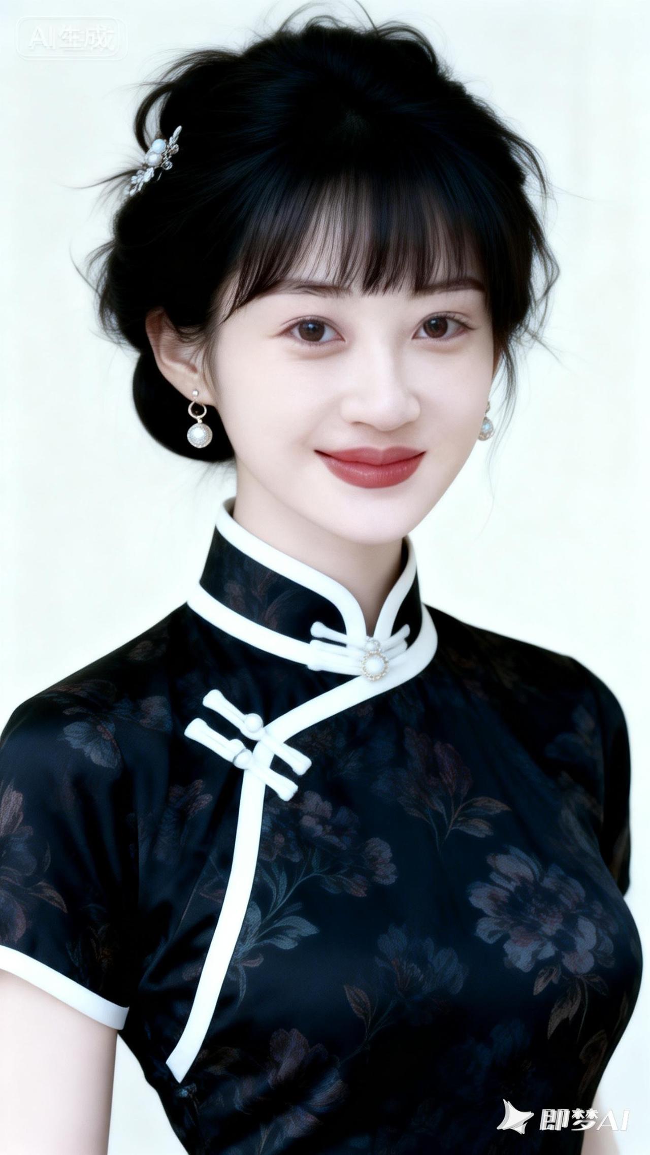 黑衣美人，笑靥如花。