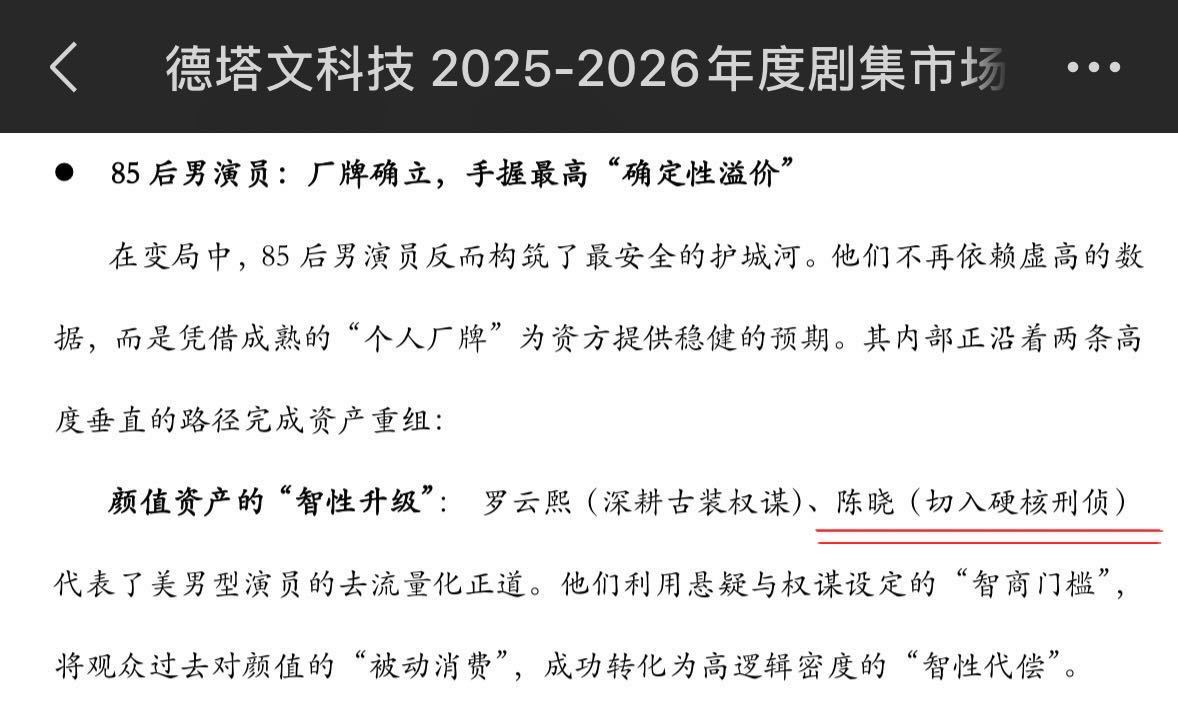 德塔文发了25-26白皮书，提到85生确立个人厂牌，手握“确定性溢价”陈晓的颜值