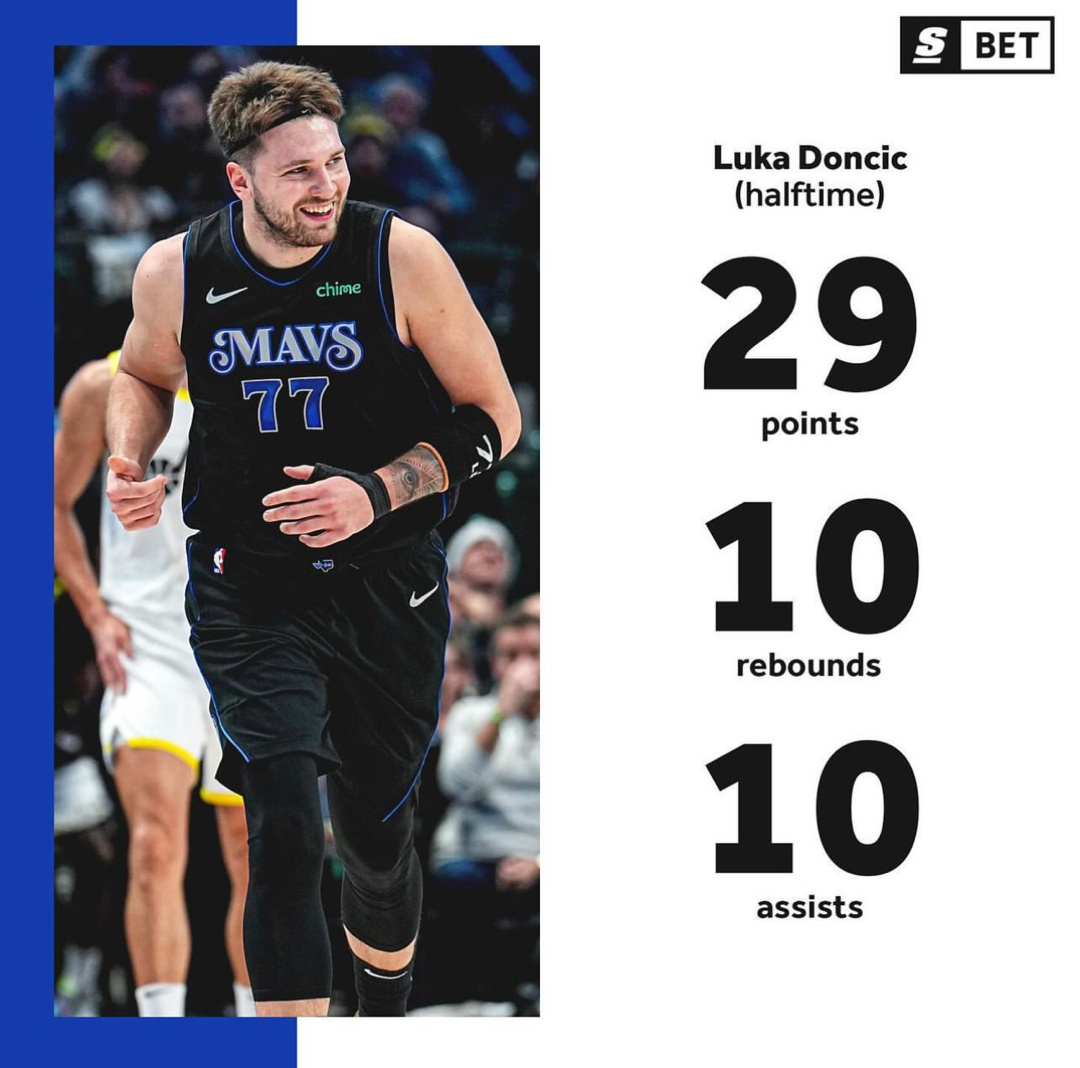 恐怖如斯！东契奇半场砍下29分10篮板10助攻，NBA历史第一个25+半场三双！