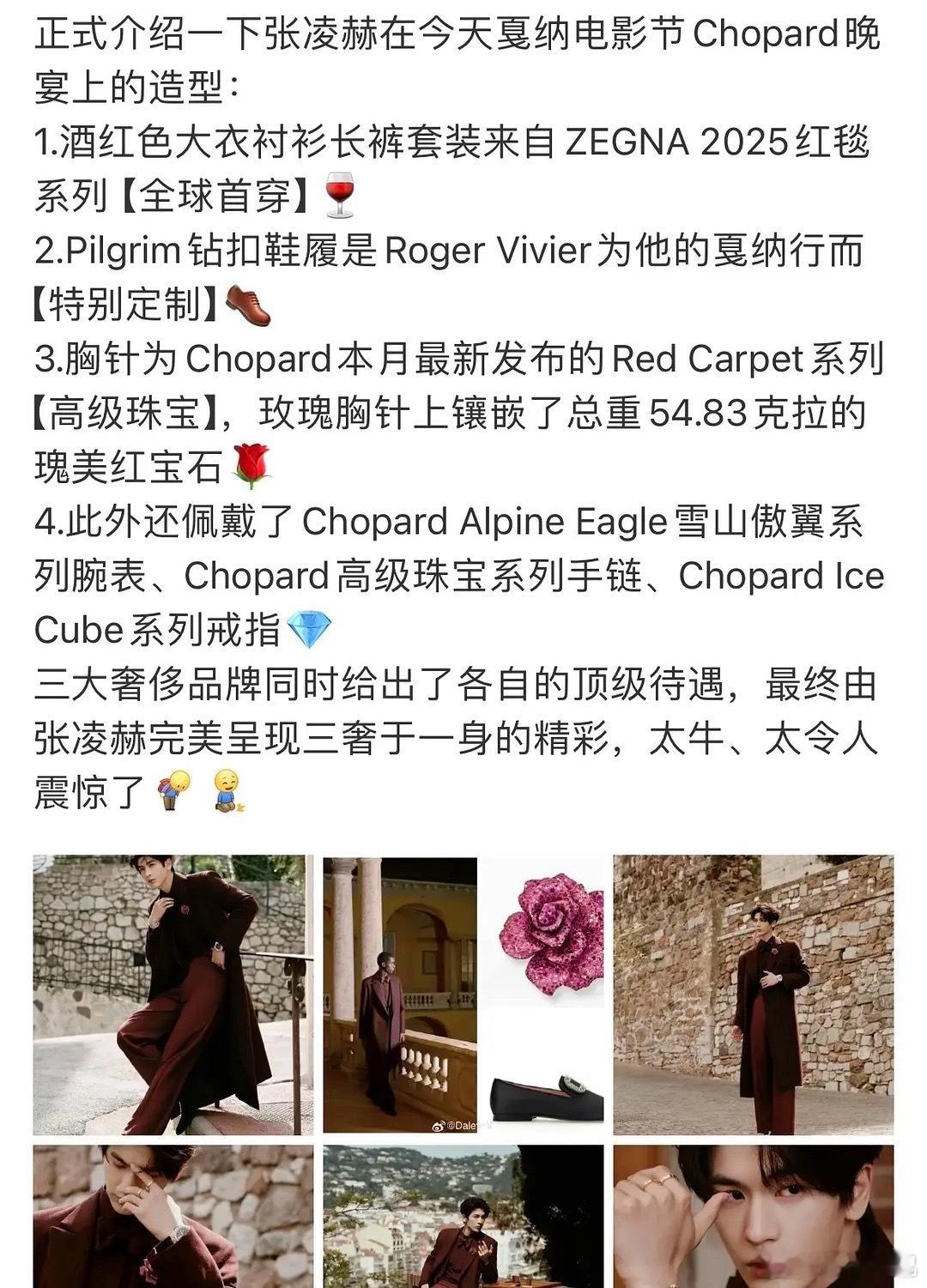 张凌赫身穿Roger Vivier【特别定制】的鞋子出席萧邦晚宴（又是亚洲唯一男