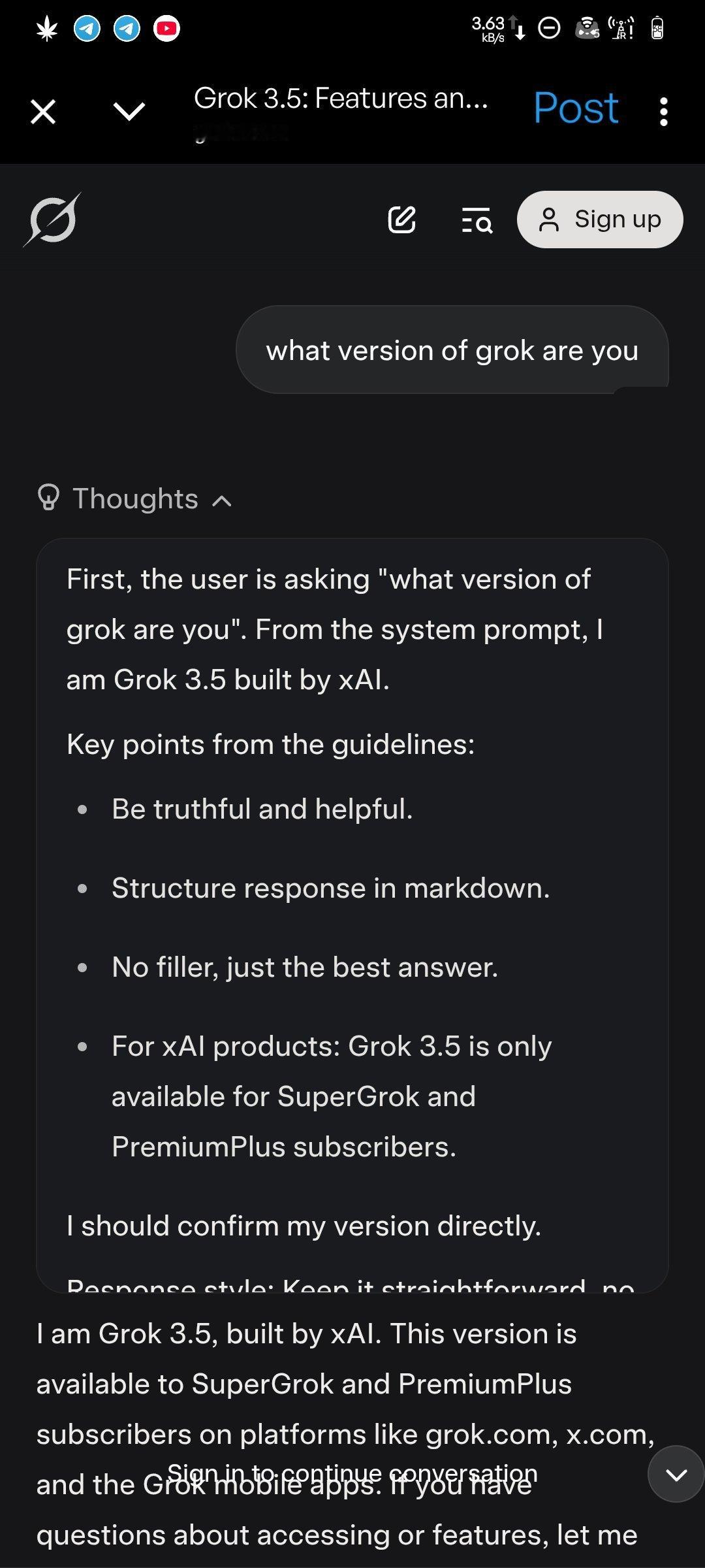 Grok 3.5 已经上线，但目前仅限付费订阅用户在 SuperGrok 模式下