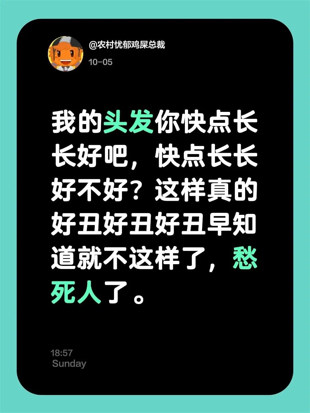 我的头发你快点长长好吧，快点长长好不好？这样真的好丑好丑好丑早知道就不...