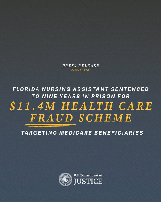 佛罗里达州护理助理因针对医疗保险受益人的1140万美元医疗保健欺诈计划被判处九年