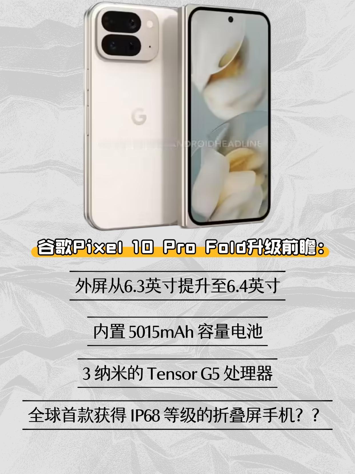 刚刚，外媒透露了关于谷歌Pixel 10 Pro Fold 折叠手机的信息， 据