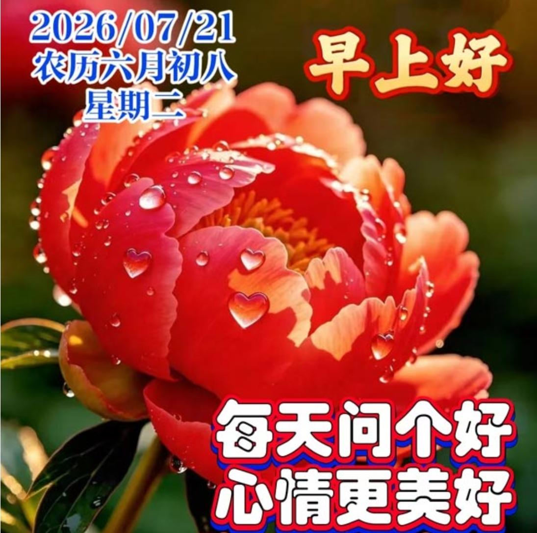 周二早安送吉祥，
晨风拂面送清爽；
好运连连来陪你，
日子缓缓乐缓缓；
生活幸福