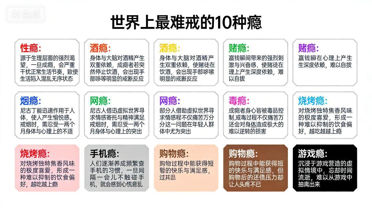 世界上最难戒的10种瘾
手共进，定能挣脱“瘾”的牢笼，重获自由与美好！
