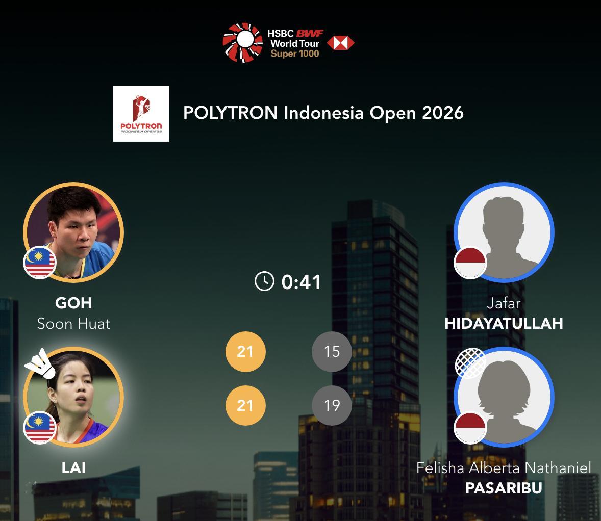 吴埙阀/赖洁敏🇲🇾 21-15、21-19 🇮🇩希达亚图拉/费利沙202