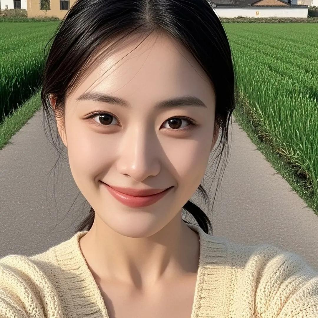 阳光明媚的午后，微笑的女孩在乡间小路上拍摄自拍，温暖而美好。