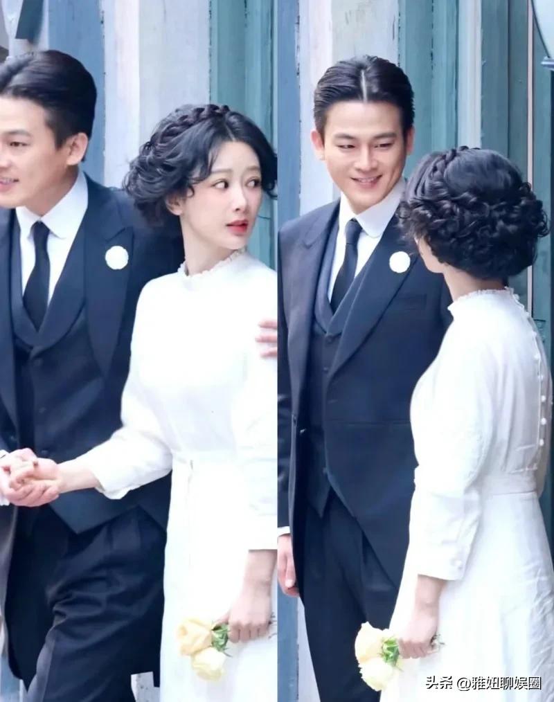 杨紫与欧豪《玉兰花开君再来》路透同框，这样看着他俩好有爱，剧中神情还是很有cp感