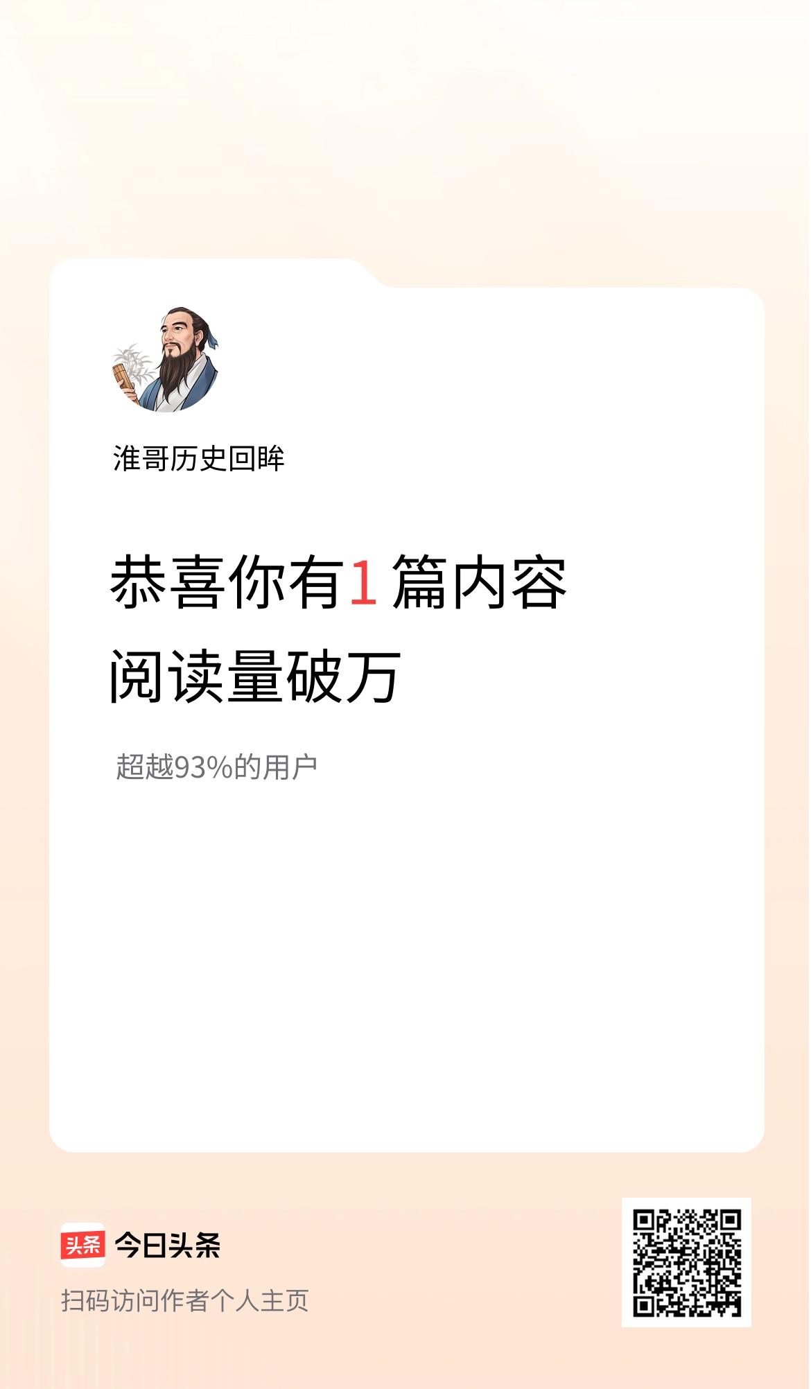 我在头条有1篇内容阅读破万了！