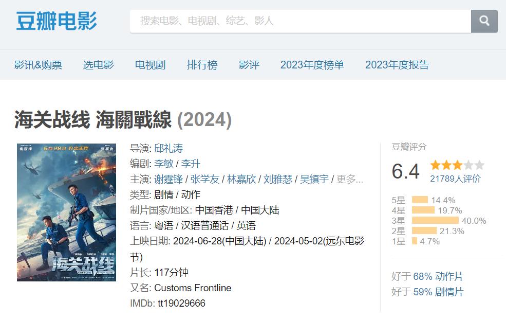 《海关战线》这口碑、这票房，谢霆锋也无力回天！