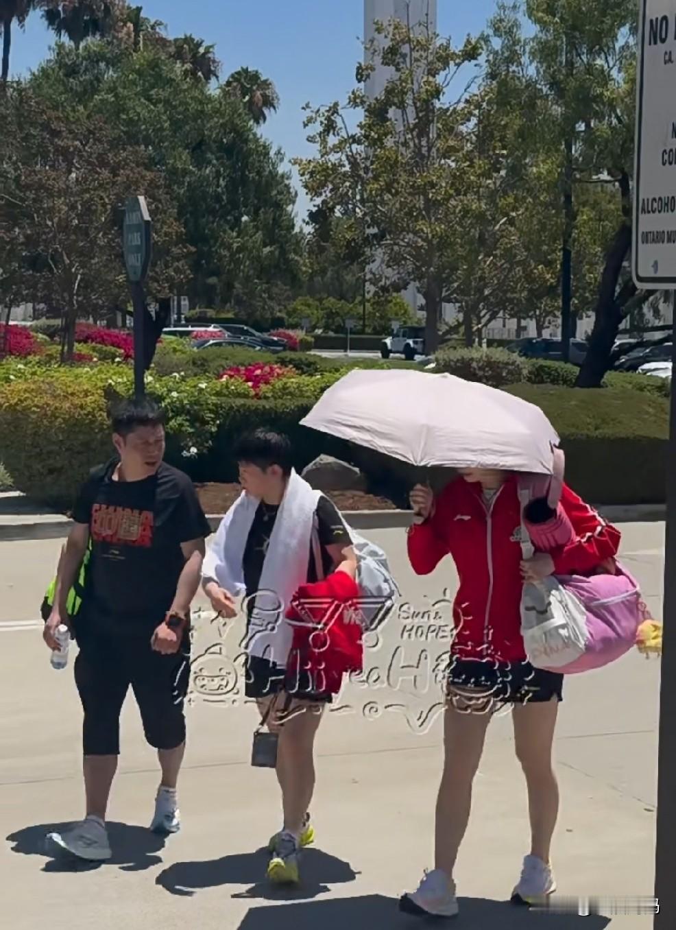 网友分享说这是练了三个小时的孙颖莎下训了，
与师傅邱贻可还有队友王晓彤一起。
那