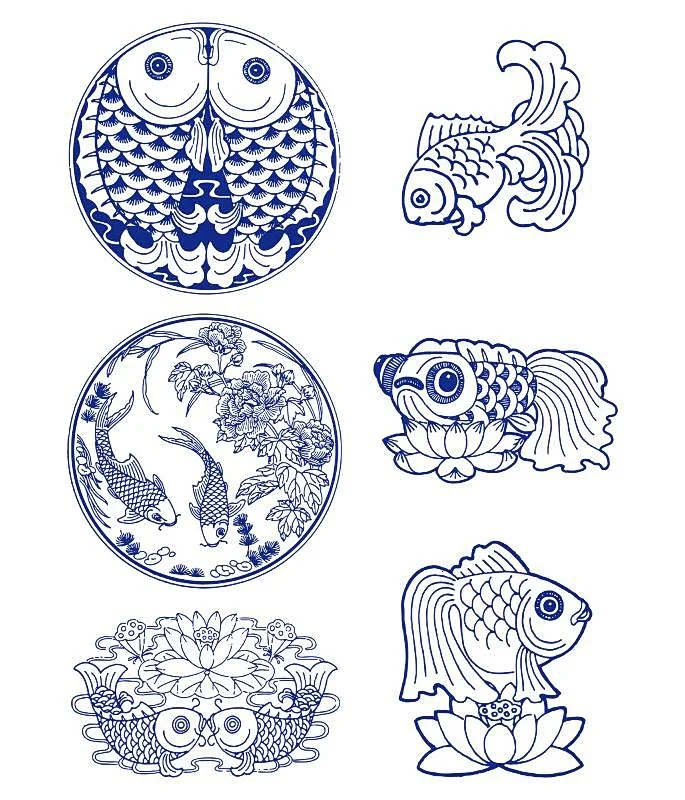 传统古典图案纹饰-鱼纹(15)