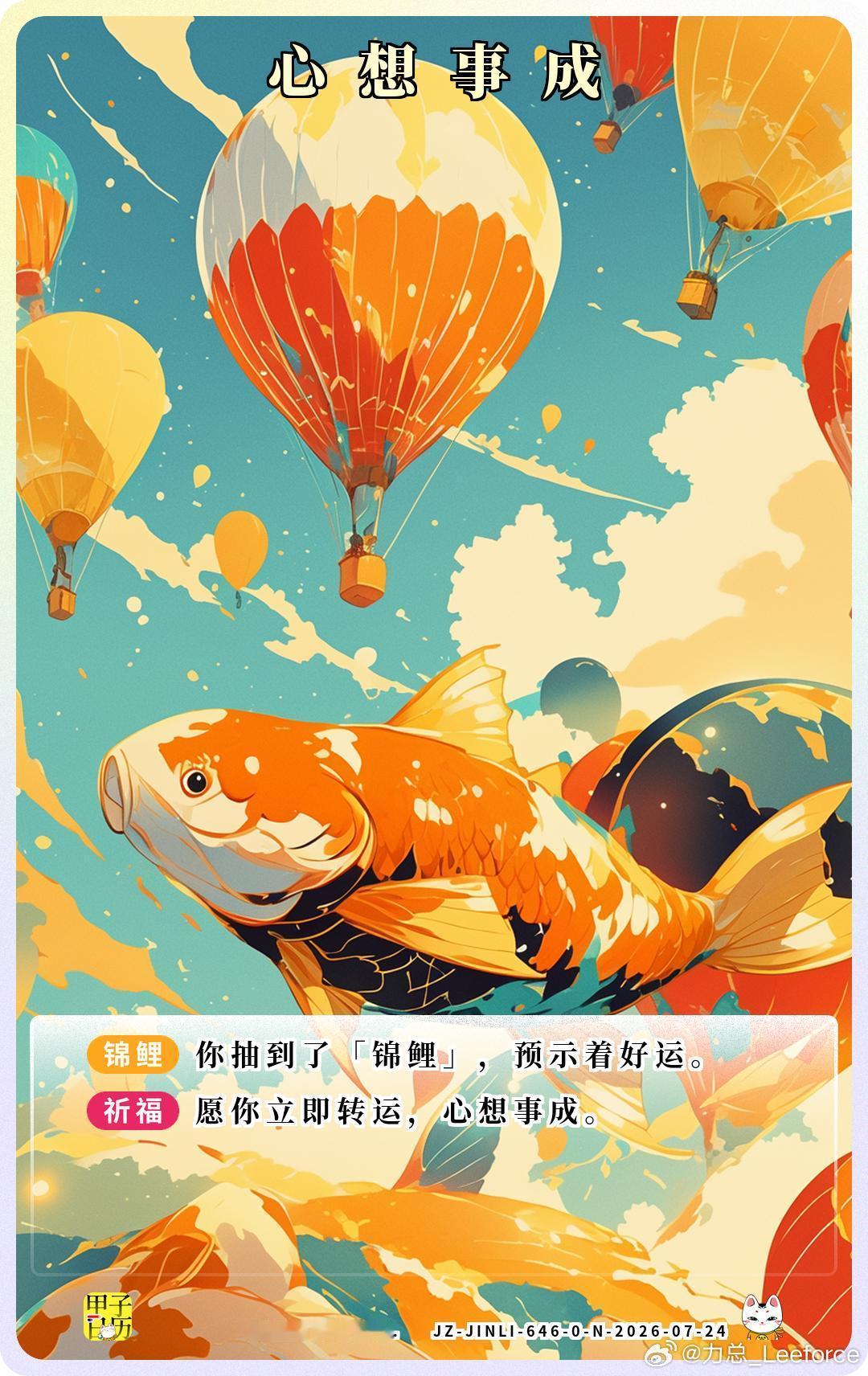 锦鲤 愿你立即转运，心想事成。 