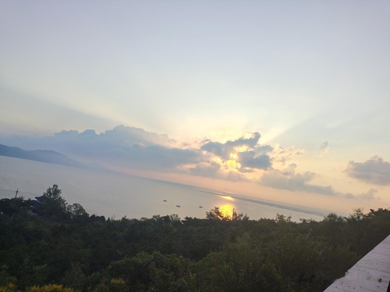 2026年9月6日凌晨5点，带着我的两条宠物松狮狗，去。葫芦岛的海滨浴场看日出，