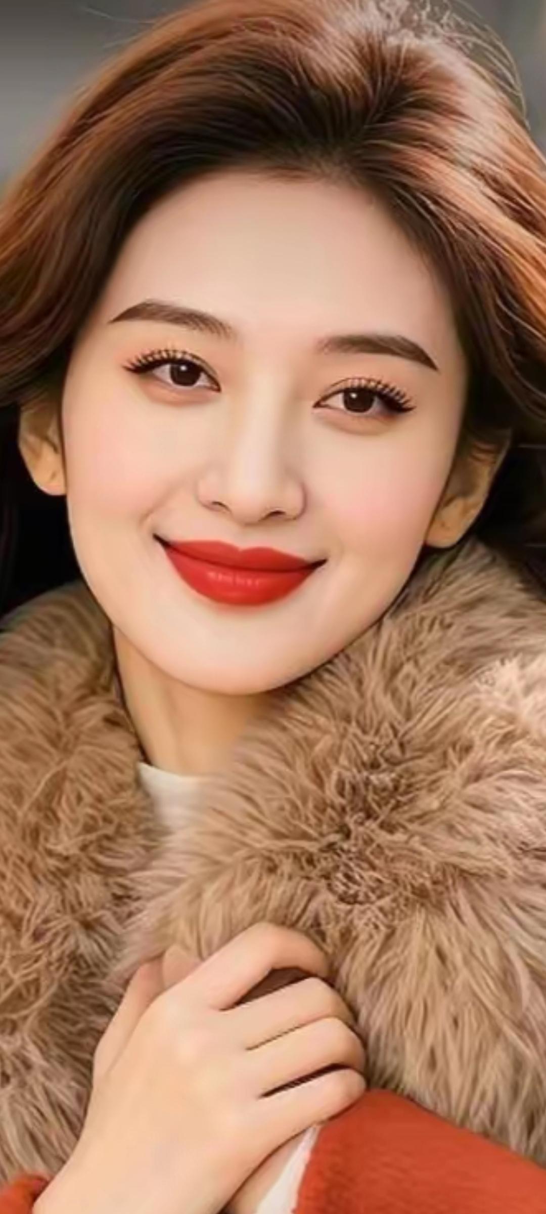 冬日暖阳下的甜美笑容，毛茸茸的围巾增添了几分温暖与甜美。🌞💖