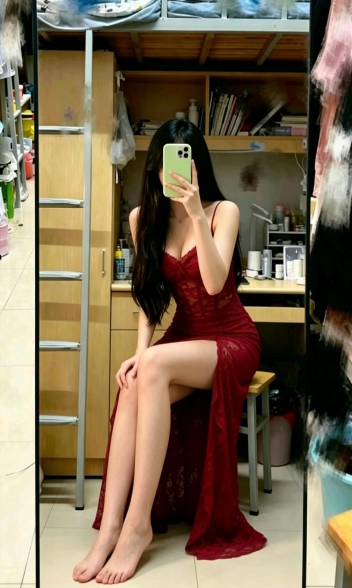 吊带裙穿搭 腿 御姐 红裙yyds 对镜拍