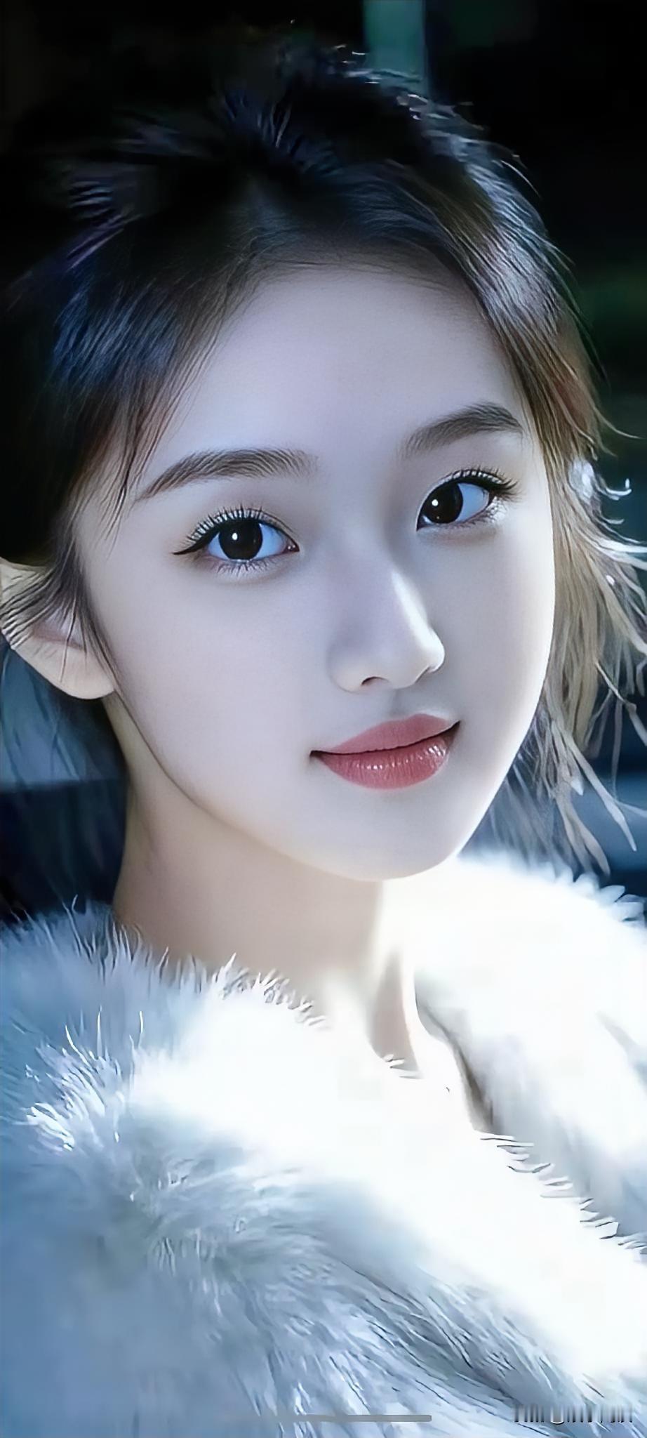 温柔甜美的少女，毛茸茸的白色外套，梦幻般的氛围。💖✨温柔甜美少女