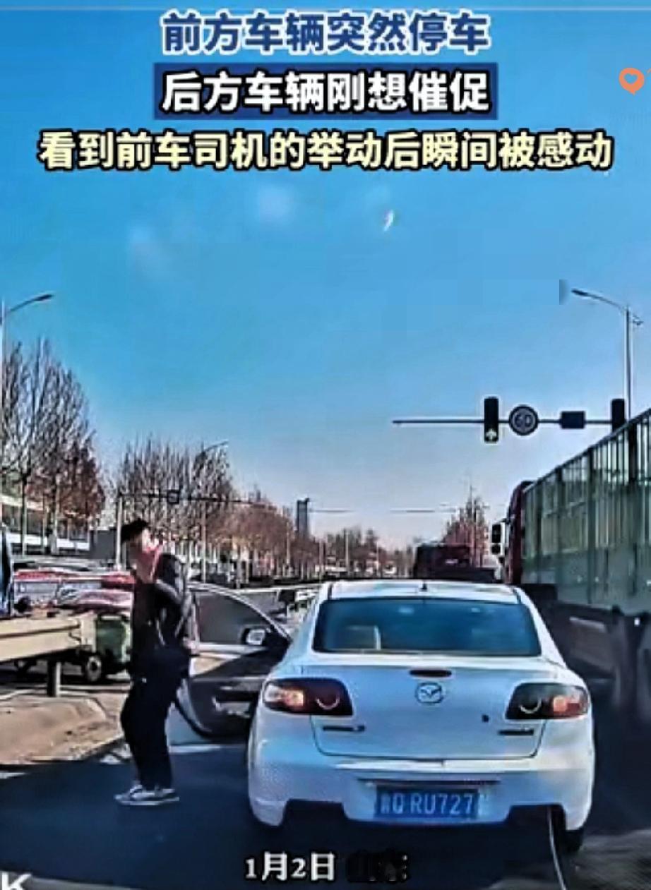 格局瞬间拉满！
山东大哥绿灯突然停车，后车司机气到想骂街，看清真相后直接破防！
