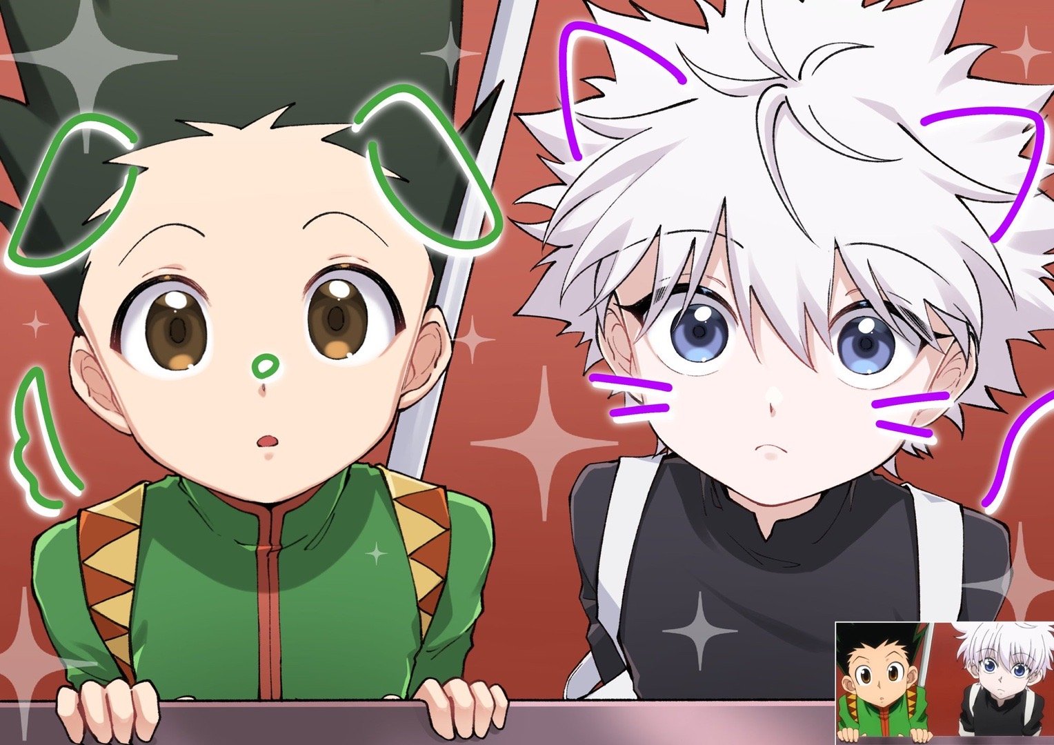 全职猎人  奇犽、小杰！小猫小狗！！绘：Yen_88_Fa  