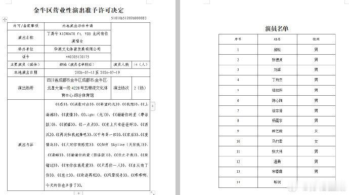 丁禹兮成都演唱会批文丁禹兮成都演唱过报批通过 丁禹兮成都演唱会报批通过 