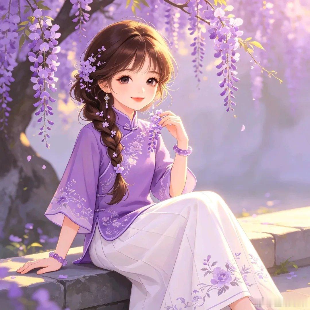 紫色系汉服麻花辫女孩头像～超美.ᡣᥫᰔᩚ 