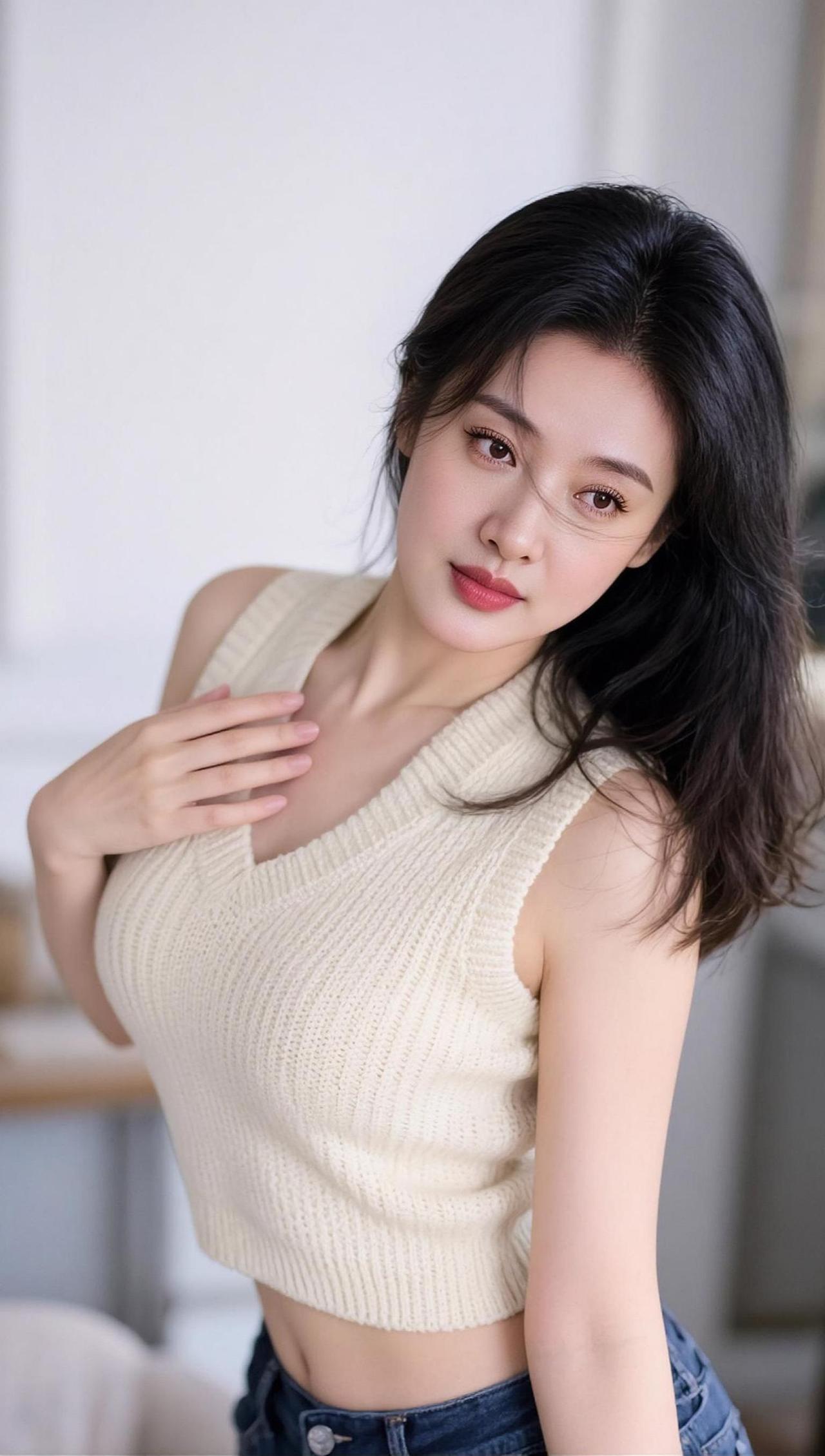 AI居家针织照 抖音ai创作 我的穿搭破烂分享 这么诚实的妹子 身材你品你细细的