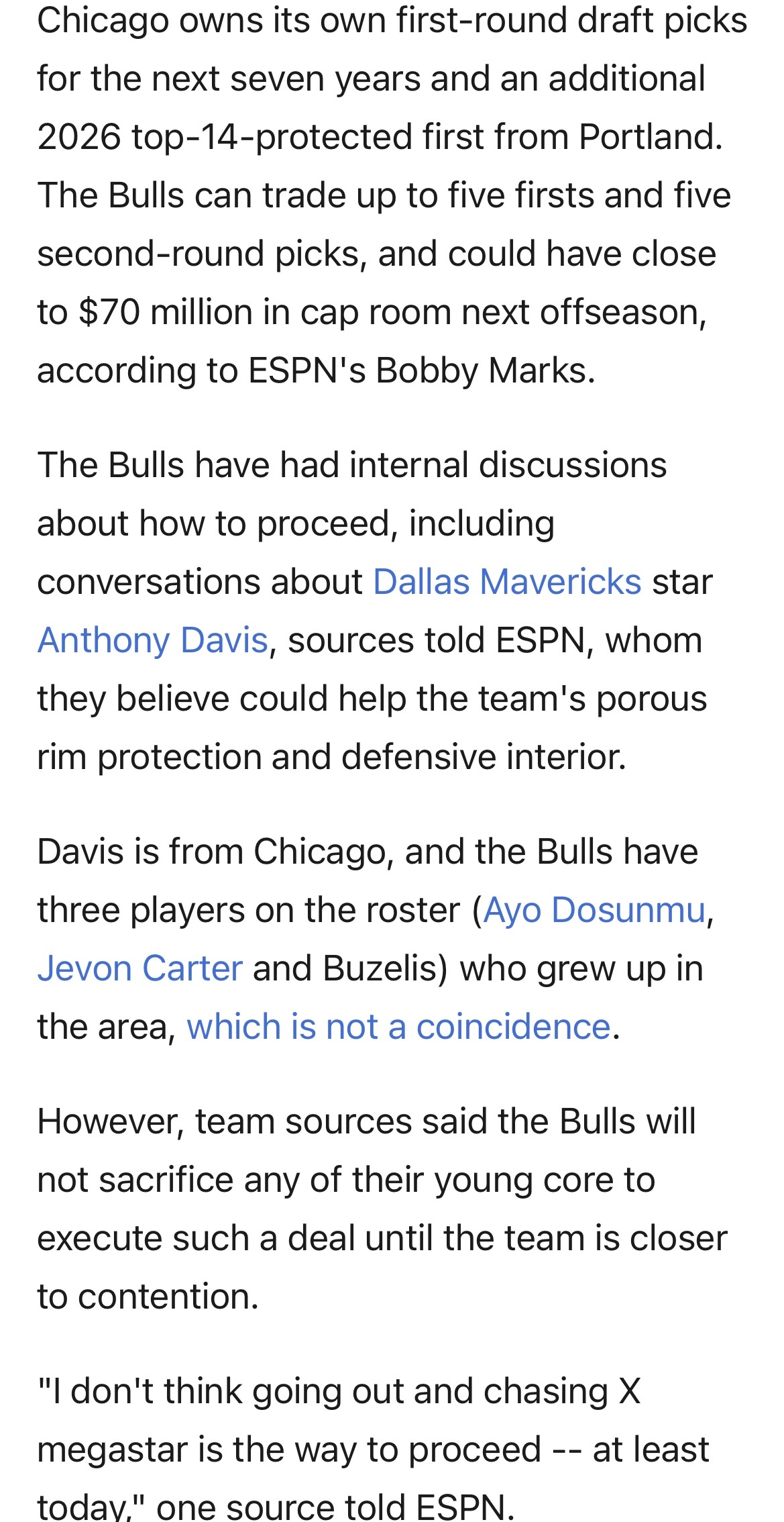 球队消息人士向ESPN透露，公牛队内部已就后续运作方向展开讨论，包括探讨交易安东