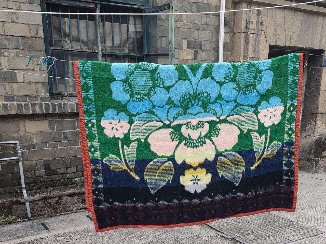 看到它，五指山的压迫感来了。

在路上看到一张这样的毛毯，很有年代感，让我仿佛又