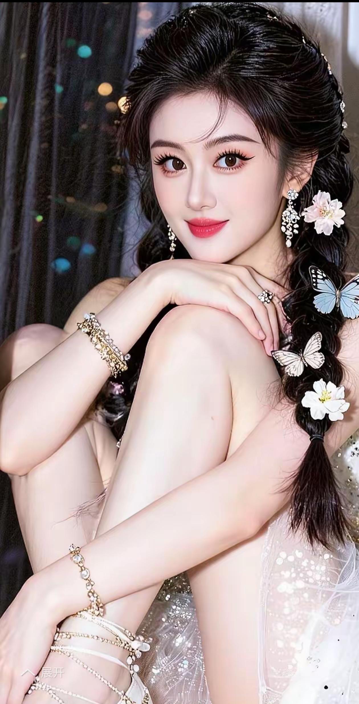 梦幻仙境里的甜美少女，就像从童话中走出来一般。想象一下，她头戴花环，那花环或许就