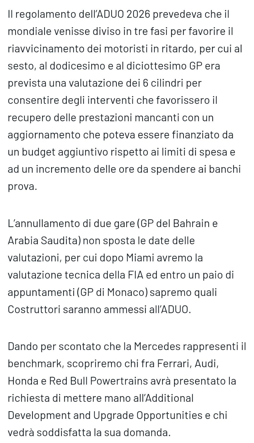 Motorsport IT报道： 由于法拉利、本田和奥迪的动力单元在性能上落后于
