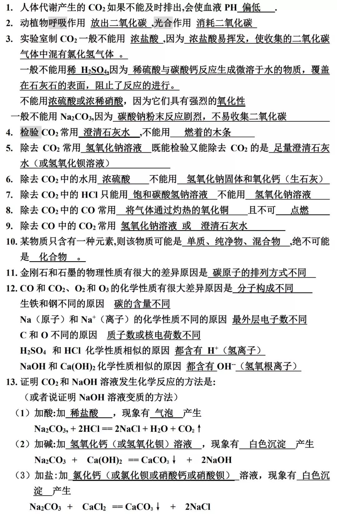 2024届中考化学《课本知识必考点》梳理，填空形式！便于理解掌握
word版的获